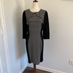 Anotnio Melani Slimming Design Black White Stripe Combo Sheath Dress Size 14